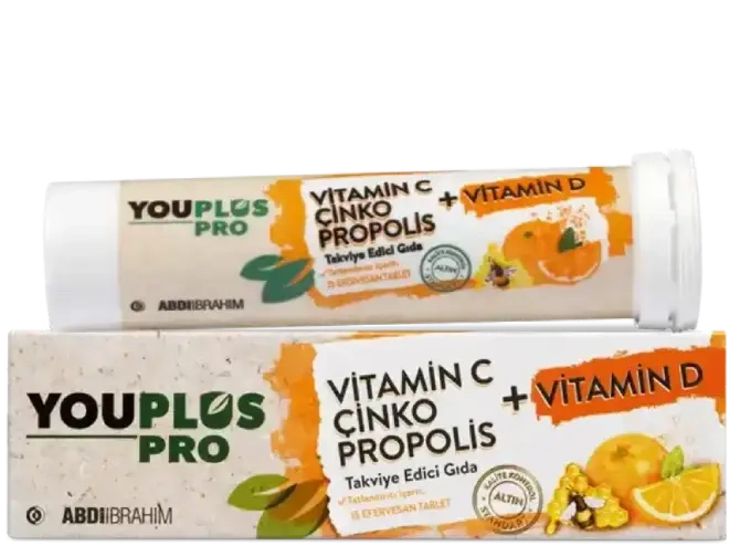 Youplus Pro C ve D Vitamini Çinko Propolis Efervesan 15 Tablet
